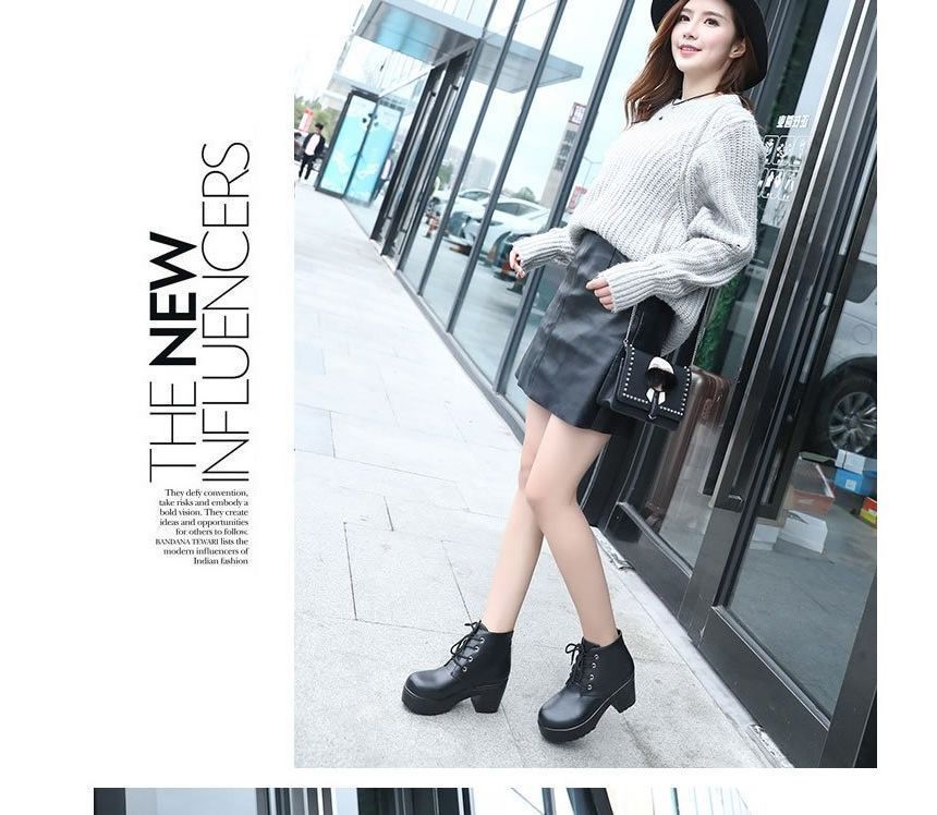 Lace-Up Ankle Platform Heel Boots Chunky