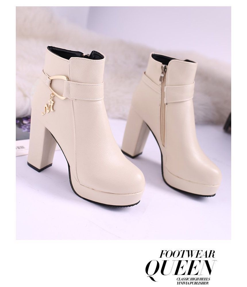 Chunky Short Boots Heel Plain