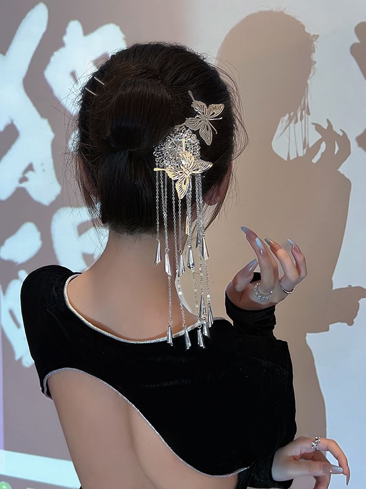 Pic à cheveux en alliage à franges papillon