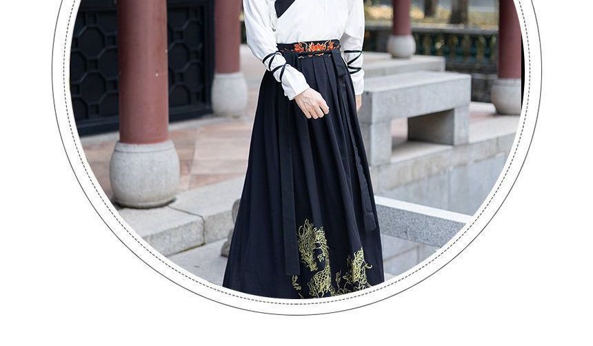 Veste Hanfu brodée assortie pour couple / chemisier / maxi taille haute A