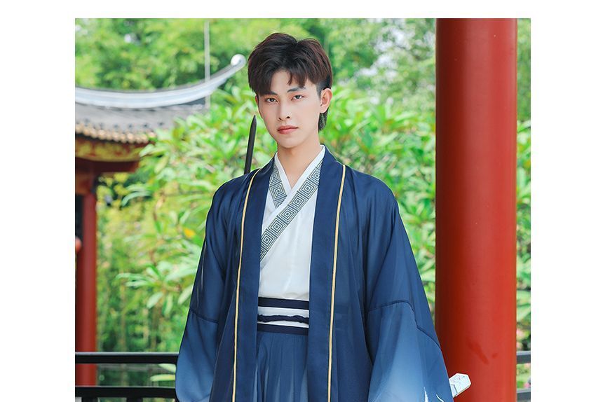 Veste Hanfu brodée de grue / Chemisier à motifs / Maxi A imprimé de caractères chinois taille haute