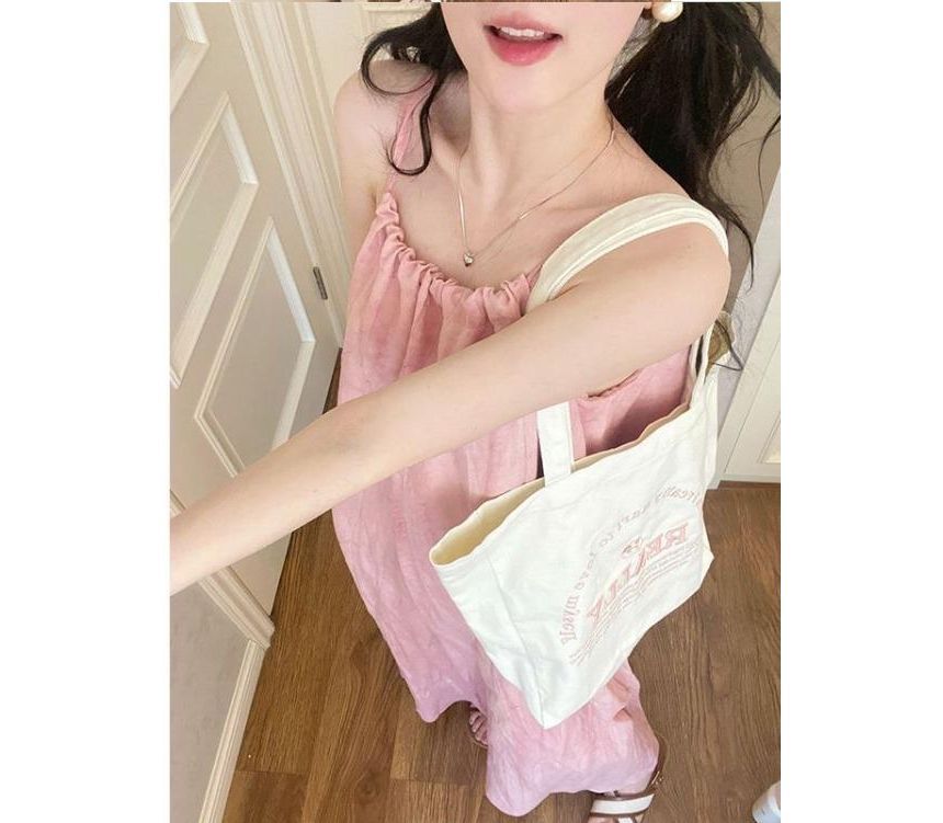 Robe tunique mi-longue froissée à bretelles spaghetti et col rond