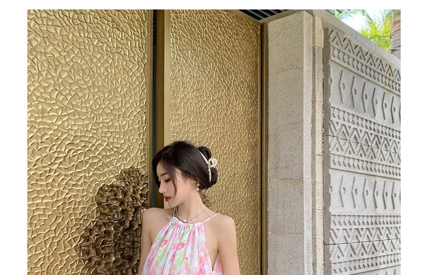 Robe longue d'été fleurie à bretelles spaghetti