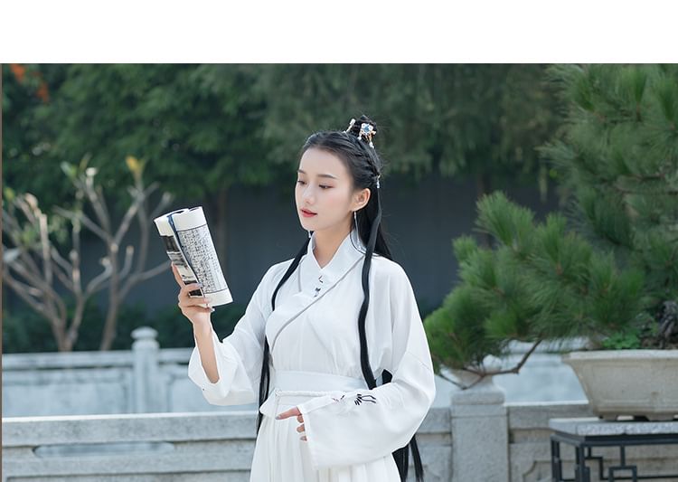Veste Hanfu brodée à motif de grue assortie pour couple / longue