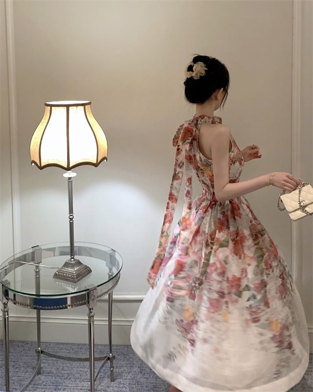 Sleeveless Floral Print Midi A