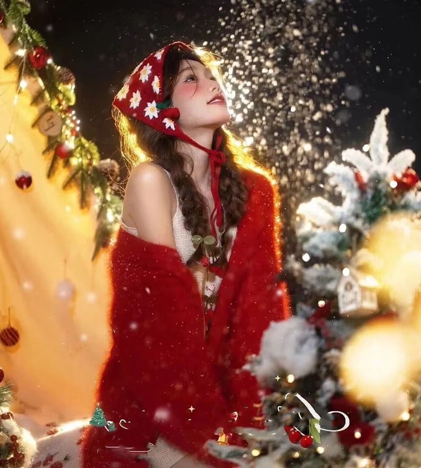 Christmas Floral Knit Headband Triangle