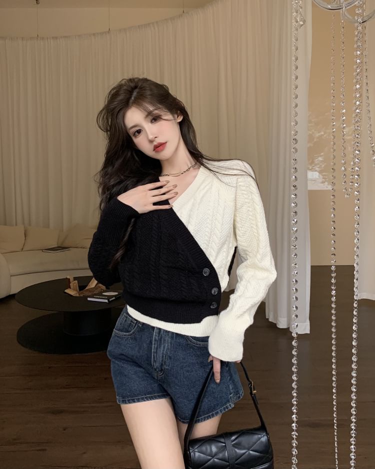 Two-Tone V-Neck Sweater