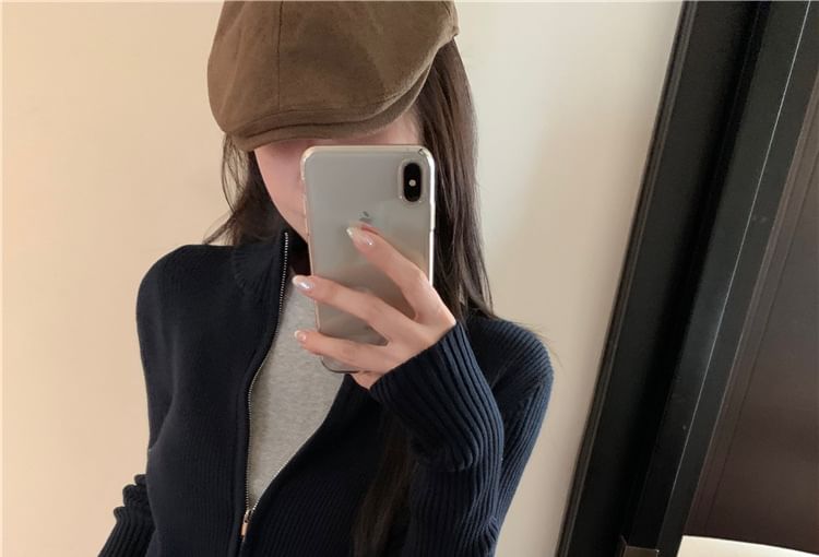 Zip Plain Sweater Slim-Fit