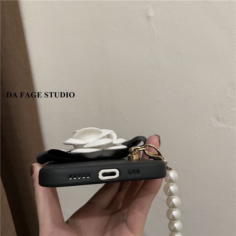 Phone Pearl Strap Case Faux Floral