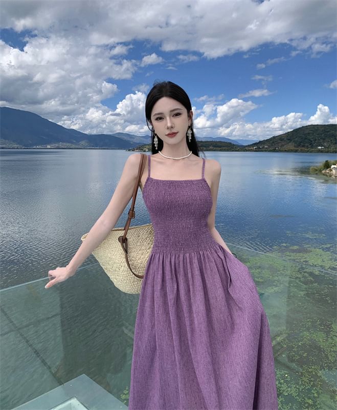 Dress Midi A-Line Spaghetti Strap Plain