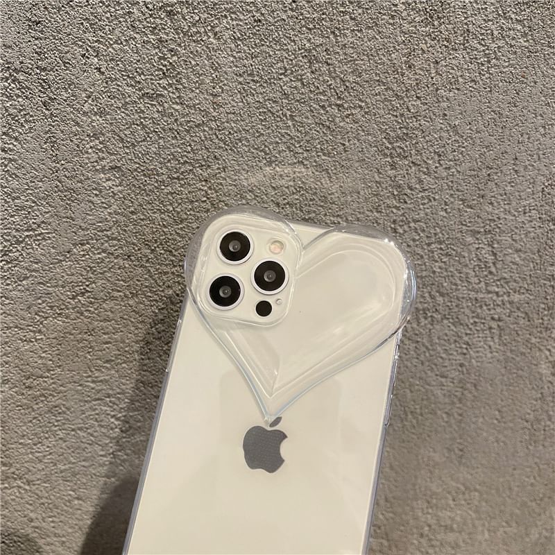 Faux Transparent Phone Crystal Case Chain Heart