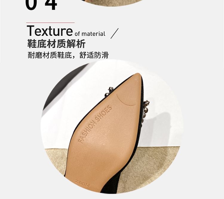 Pointed Sandals Heel Rhinestone Slingback Chunky