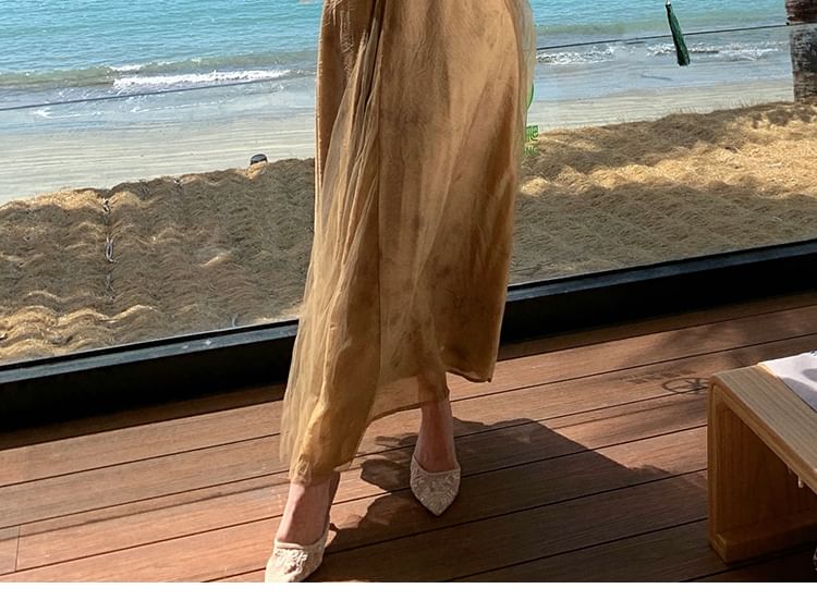 Ensemble : haut court en maille froncée asymétrique uni + maxi A taille haute tie dye