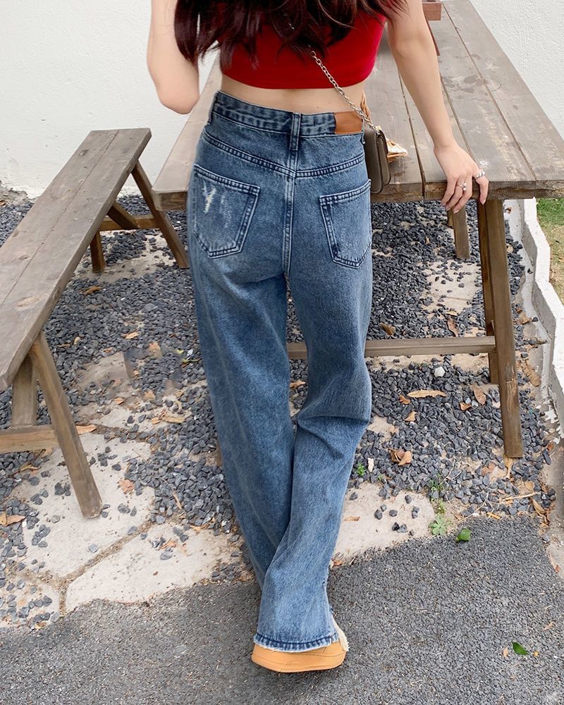 Distressed High Waist Jeans Loose Fit