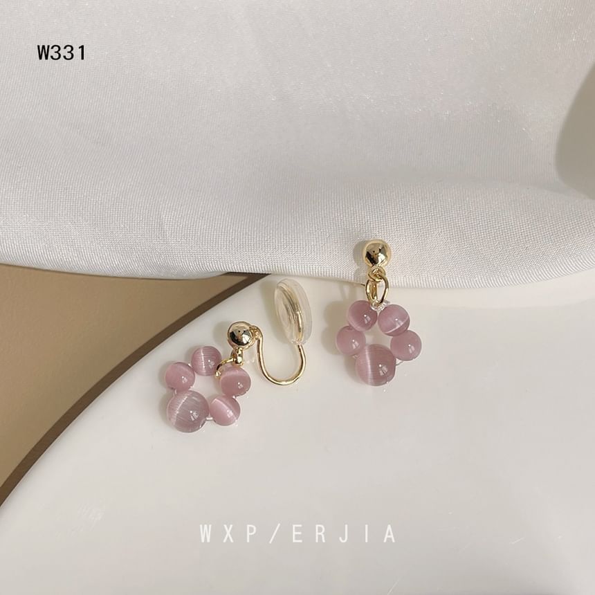 Gemstone Earring Clip-On Beaded Drop