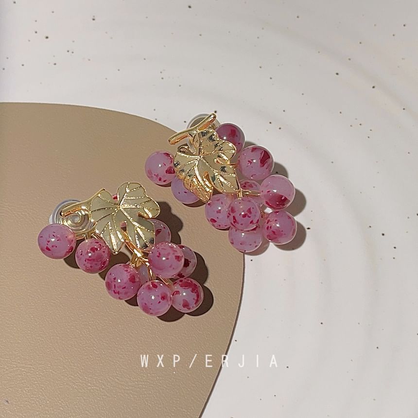 Grape Earring Clip-On Gemstone Drop