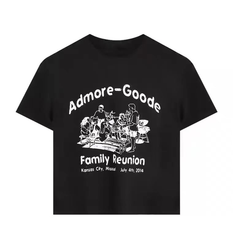 Crop Print Lettering Crew Neck T-Shirt Short-Sleeve