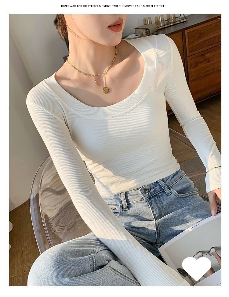Plain T-Shirt Scoop Neck Long-Sleeve