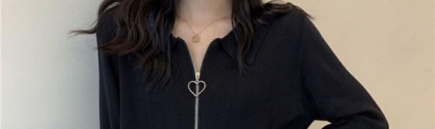 Plain Collared Cardigan Zip