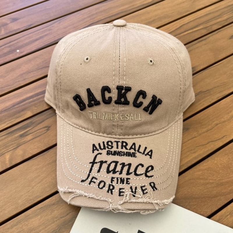 Lettering Distressed Embroidered Baseball Cap