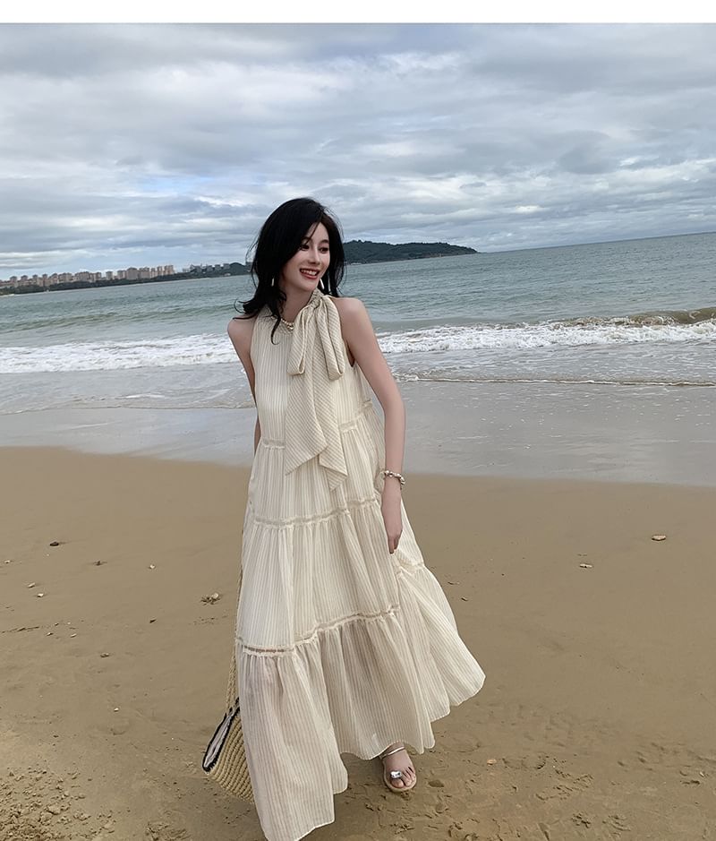 Crewneck Dress Sleeveless Midi A-Line Plain