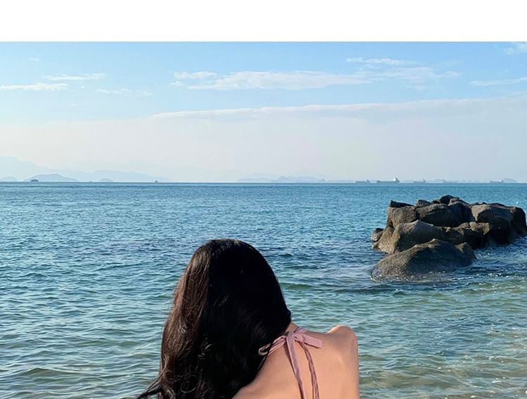 Halter Dress Midi A-Line Open Plain Back Neck