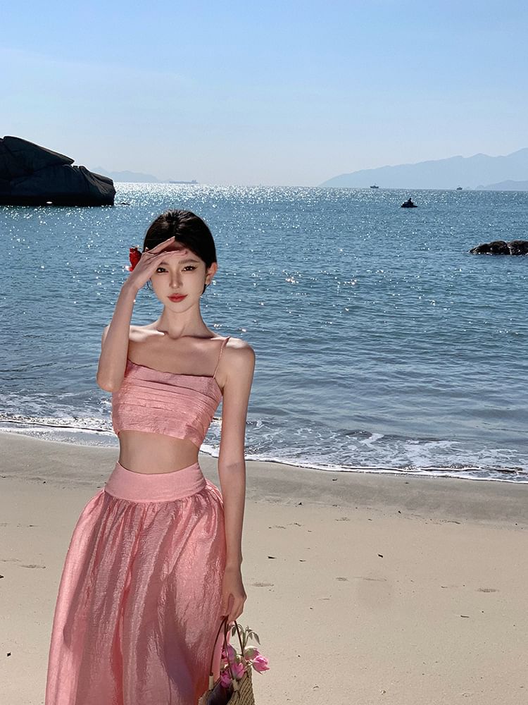 Set: Maxi Camisole Skirt Plain Top High Crop + Waist