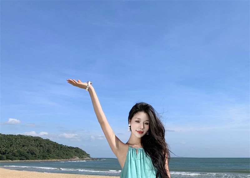 Sleeveless Plain A0-Line Dress Maxi