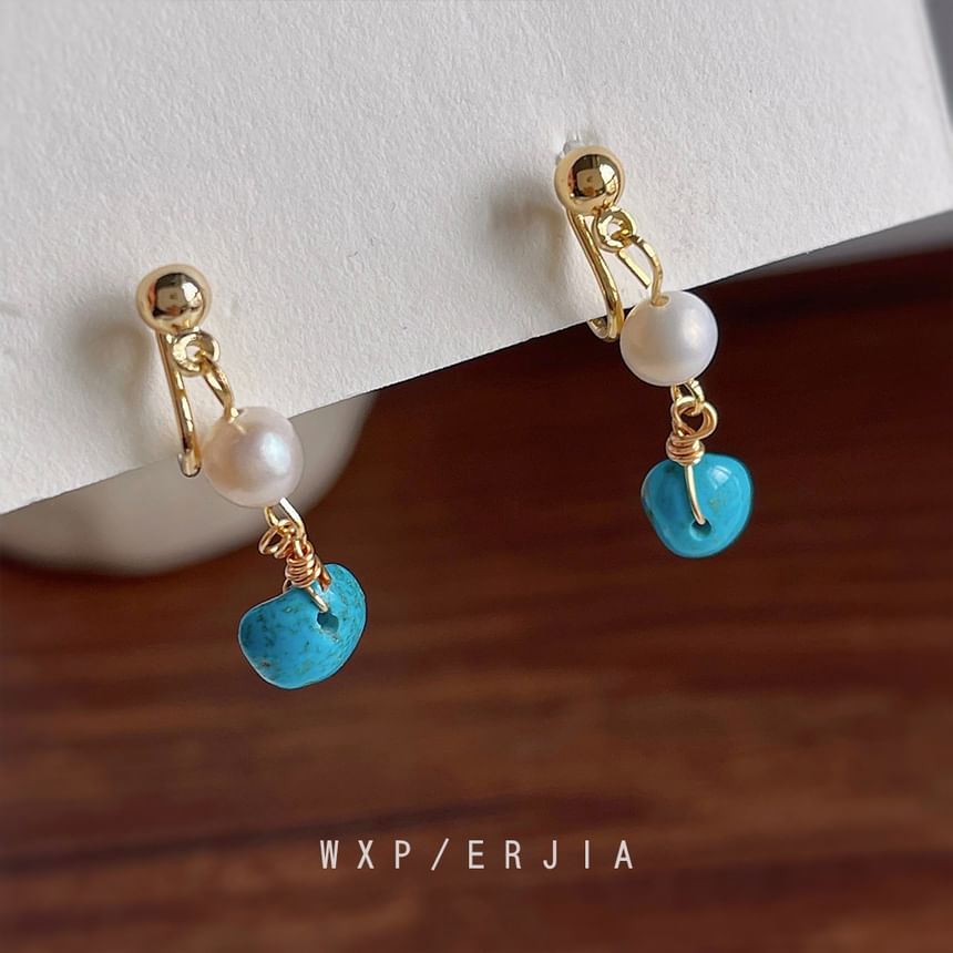 Pearl Freshwater Alloy Drop Turquoise Earring