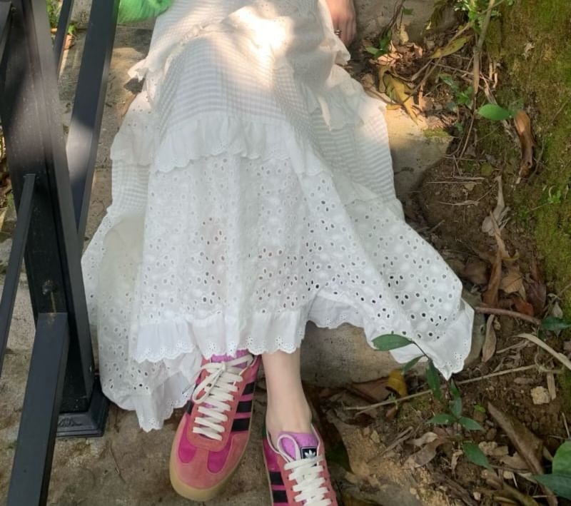 Panneau à volants à œillets brodé uni à taille élastique Maxi A