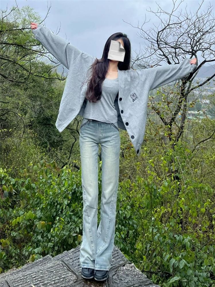 Jean évasé délavé taille haute