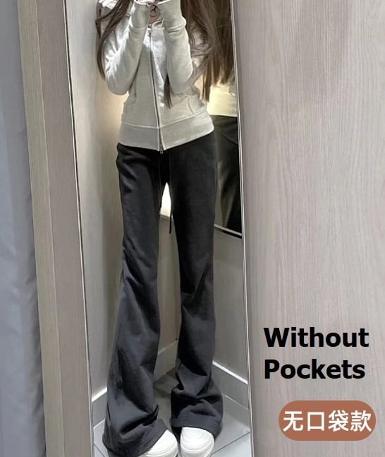 Pantalon de survêtement évasé taille haute uni avec cordon de serrage