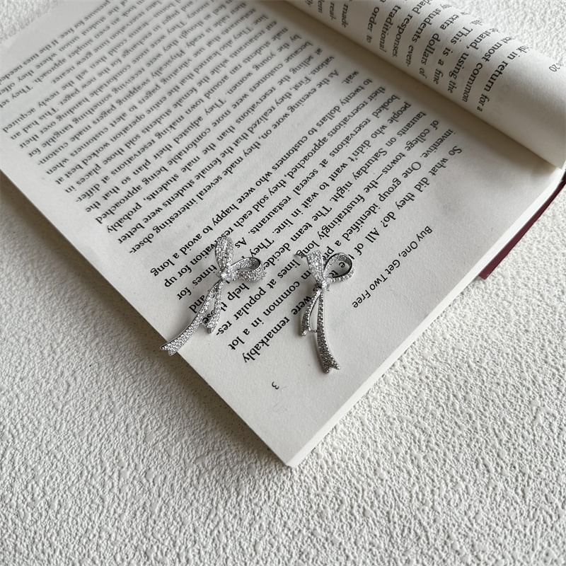 Earring Bow Dangle Rhinestone Alloy