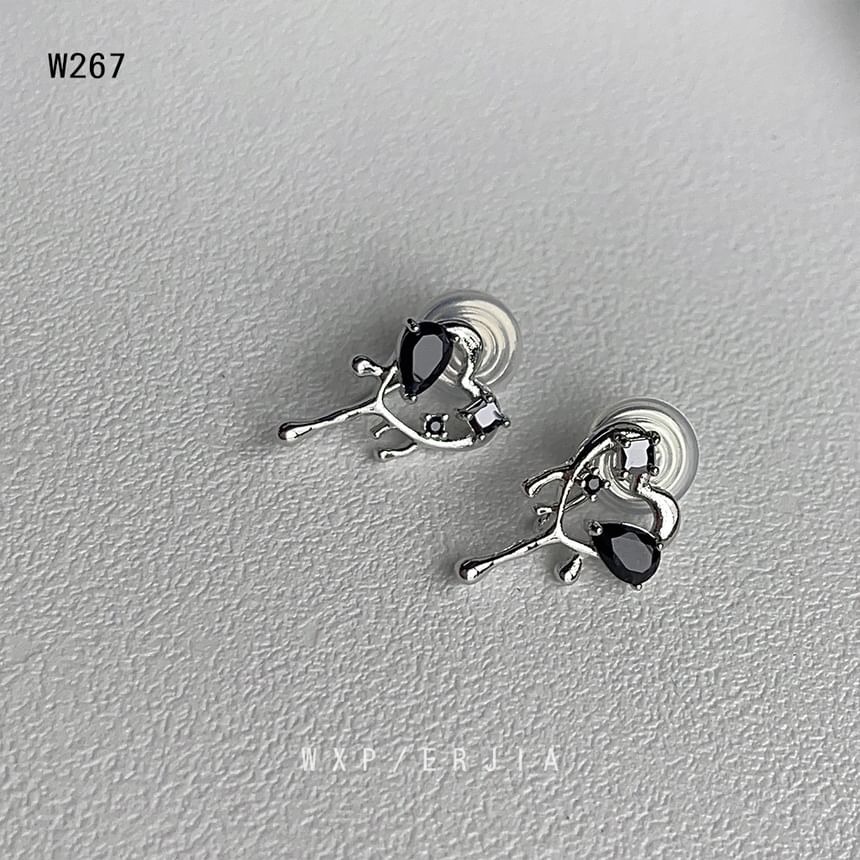 Earring Stud Alloy Rhinestone Melting Heart