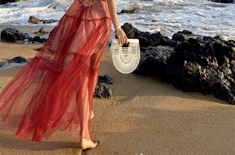 Robe longue transparente unie à col licou A