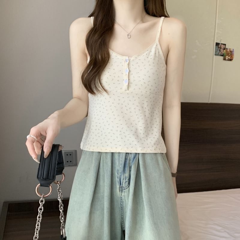 Floral Print Henley Top Cami