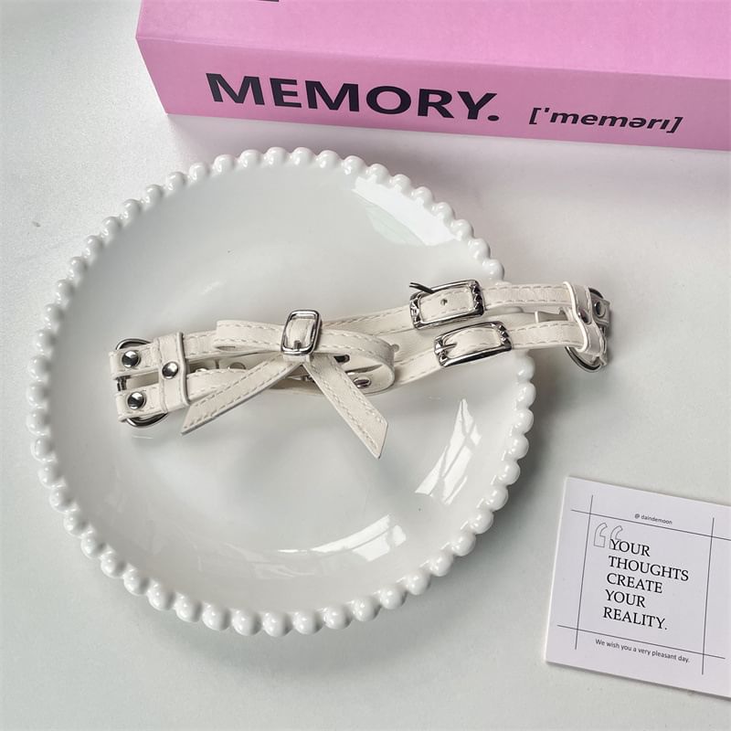 Faux Layered Bow Leather Choker