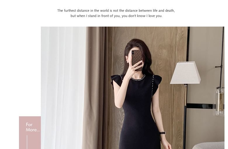 Mini-pull en tricot uni sans manches à col ras du cou