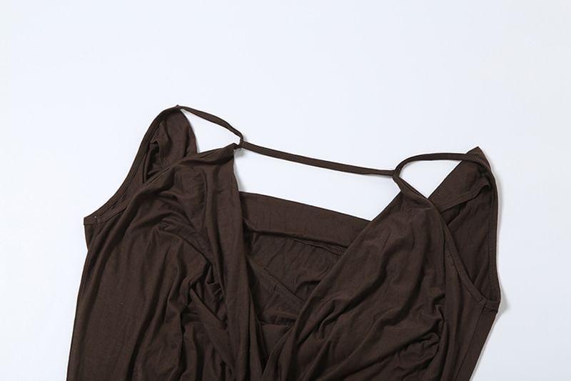 Plain Strap Spaghetti Dress Neck Cowl Mini Sheath