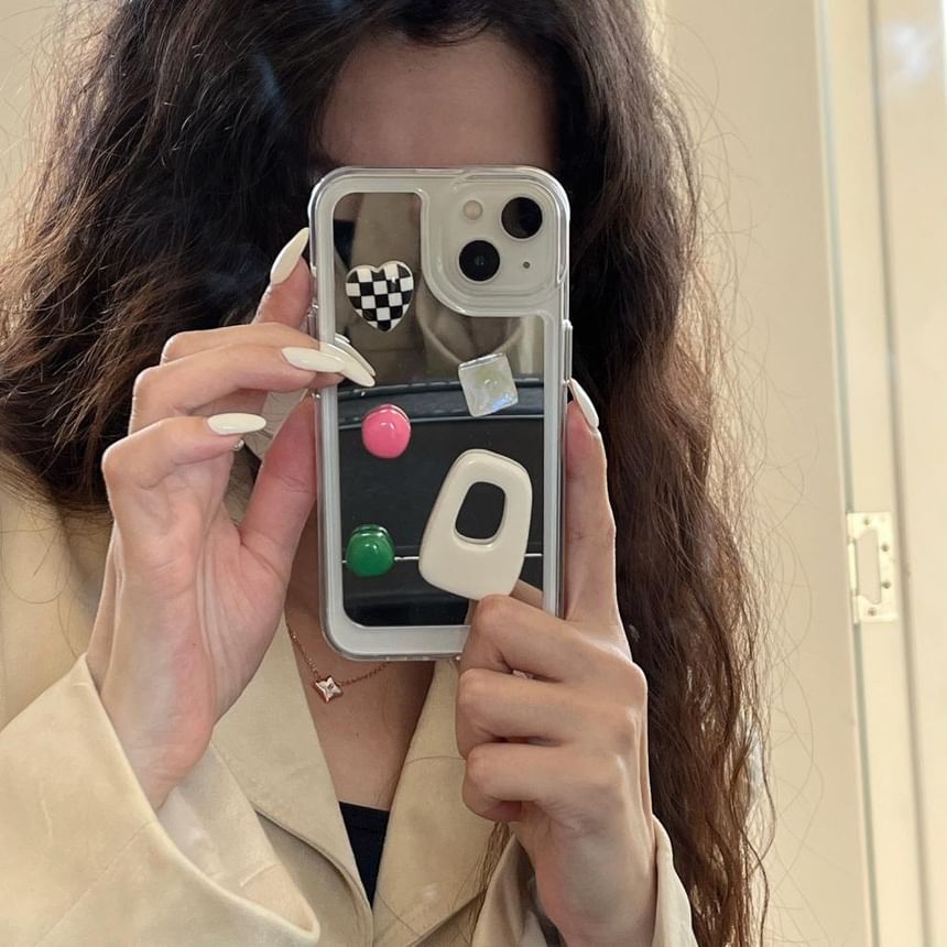 Heart Applique Mirror Phone Case For iPhone 11, 11 Pro Max, 12/12 Pro, 12 Pro Max, 13, 13 Pro, 13 Pro Max, 14, 14 Plus, 14 Pro, 14 Pro Max, 15, 15 Pro, 15 Pro Max