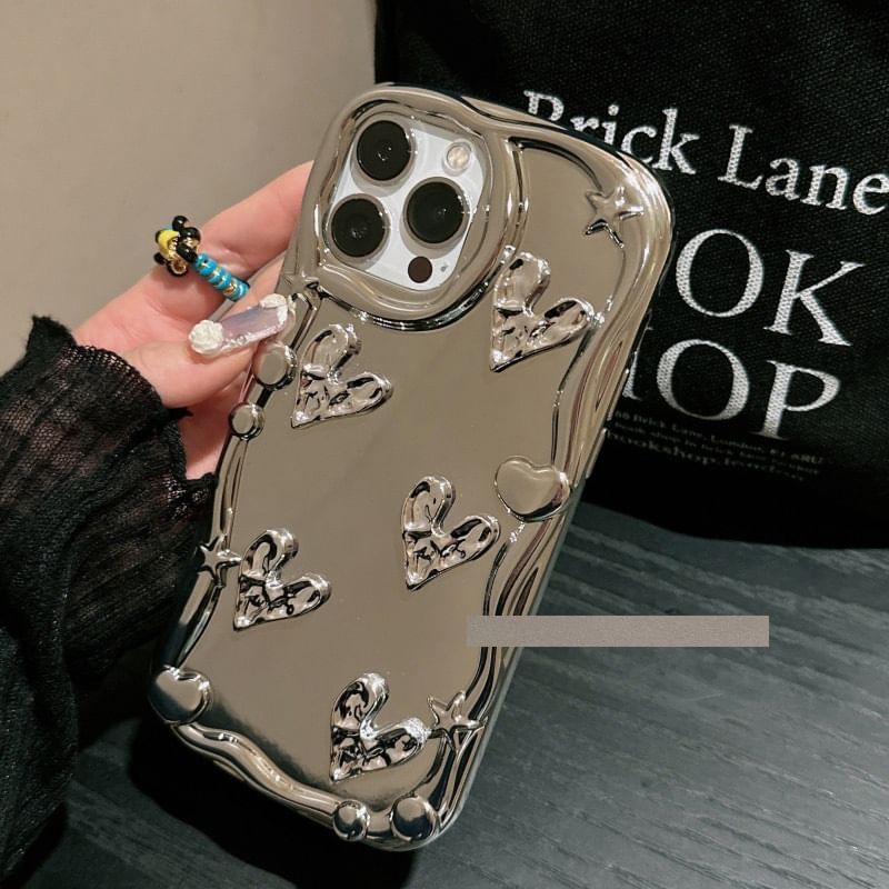 Heart Embossed Mirror Phone Case For iPhone 11, 11 Pro Max, 12/12 Pro, 12 Pro Max, 13, 13 Pro, 13 Pro Max, 14, 14 Plus, 14 Pro, 14 Pro Max, 15, 15 Pro, 15 Pro Max