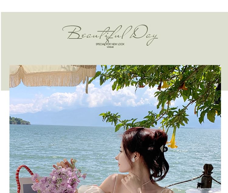 Dress Floral Cold-Shoulder A-Line Midi Puff-Sleeve