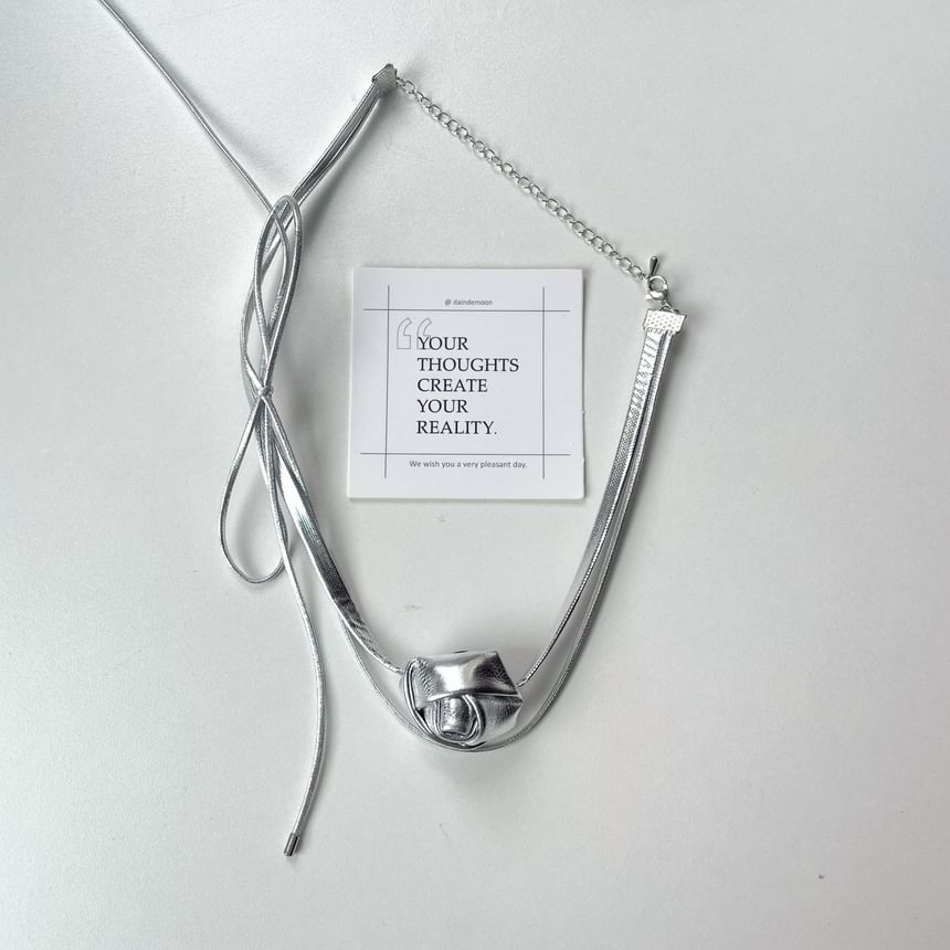 Floral Leather Layered Bow Faux Choker