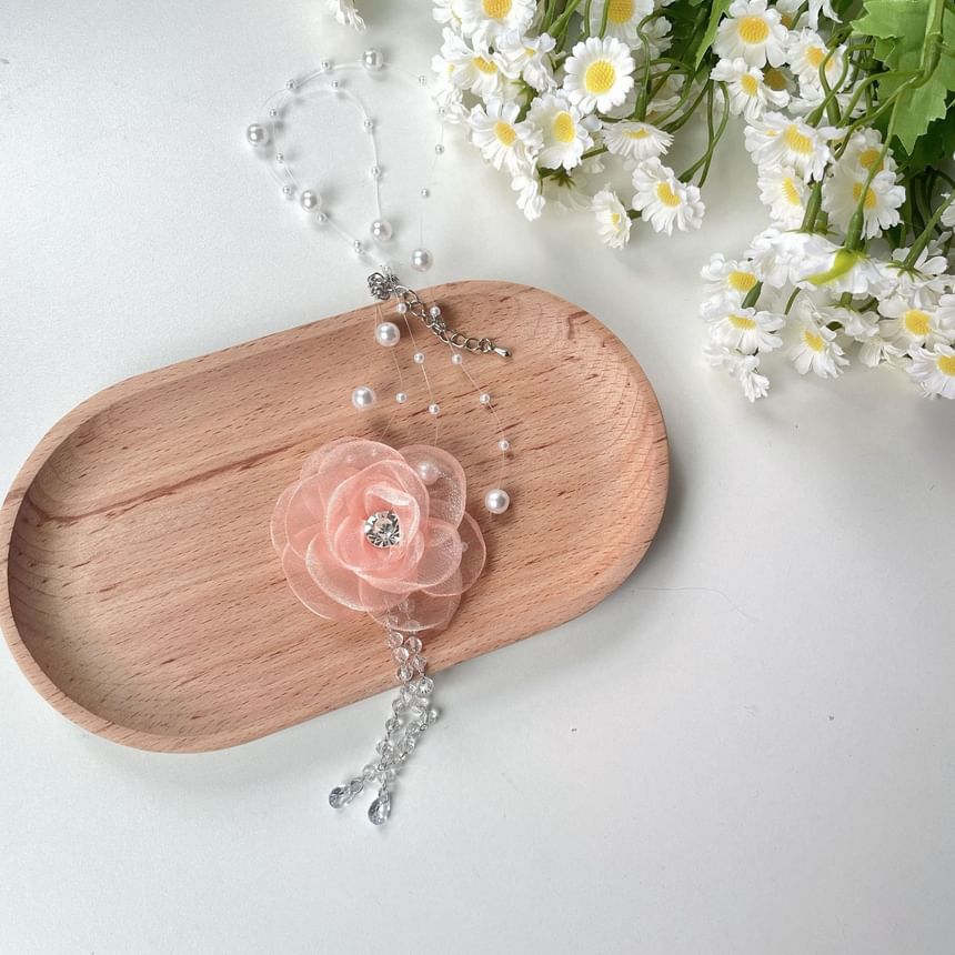 Floral Faux Pearl Fringed Necklace