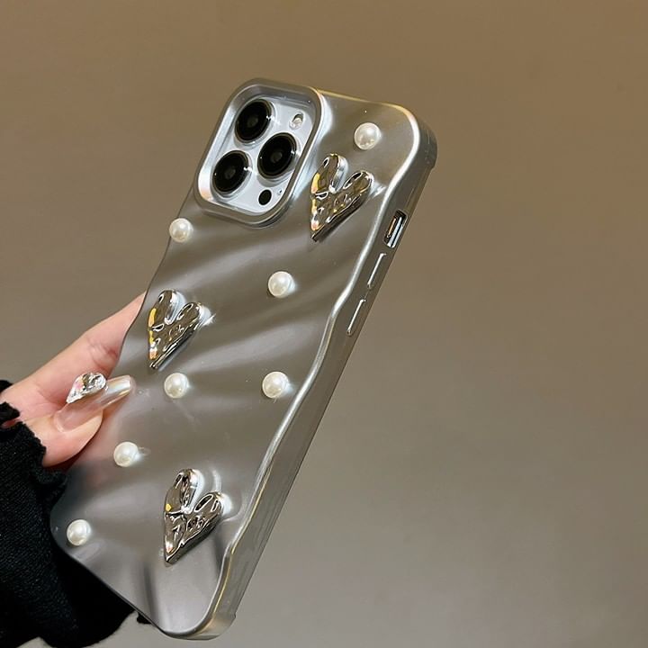 Case Faux Heart Pearl Phone