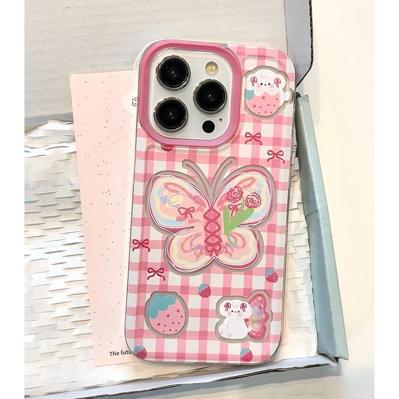 Coque de téléphone à carreaux et papillons