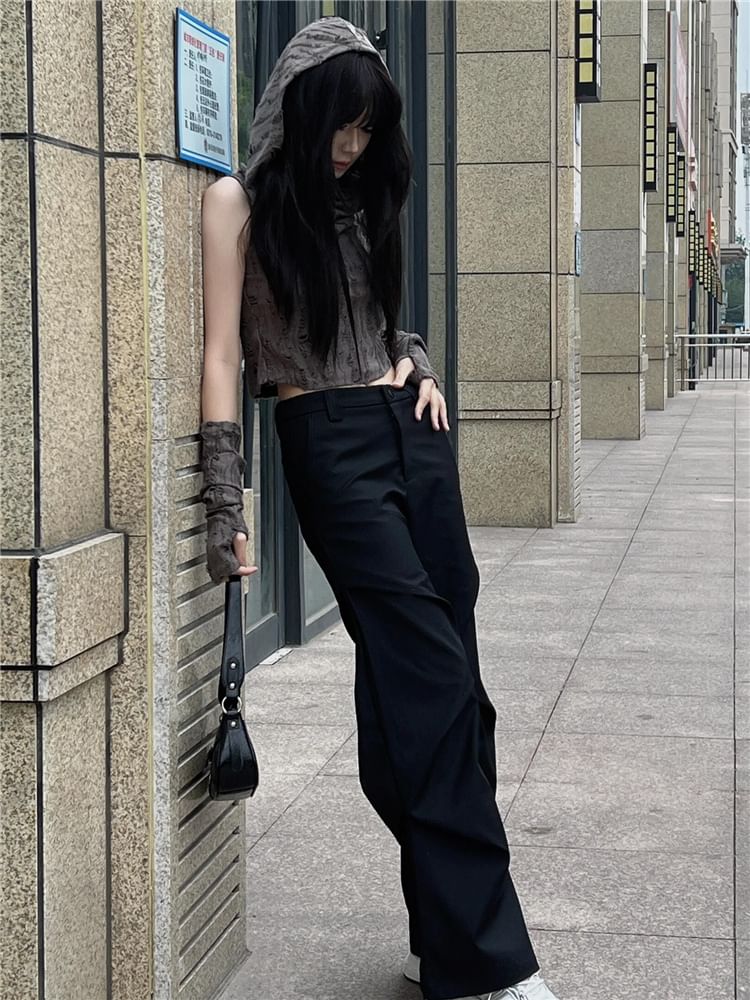 Pantalon habillé ample uni taille mi-haute