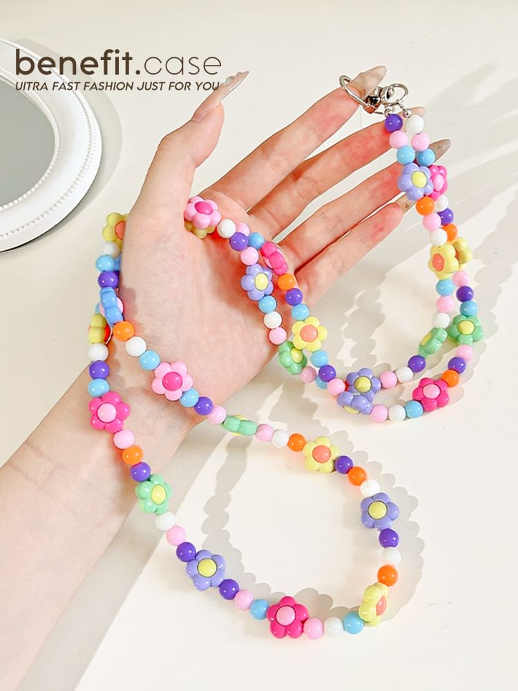 Lanyard Bead Crystal Faux Phone Floral