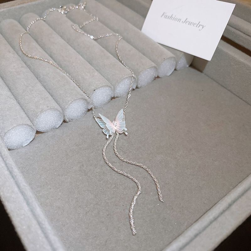 Butterfly Earring Alloy / Rhinestone Choker Dangle