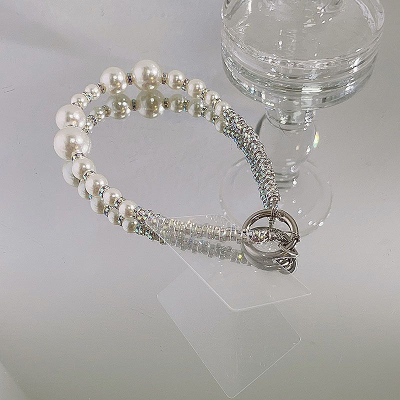 Faux Phone Rhinestone Pad Strap Lanyard with Pearl